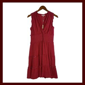NWT Max Studio Sleeveless Red Tiered Midi Dress Smocked Waist Stretchy Size M